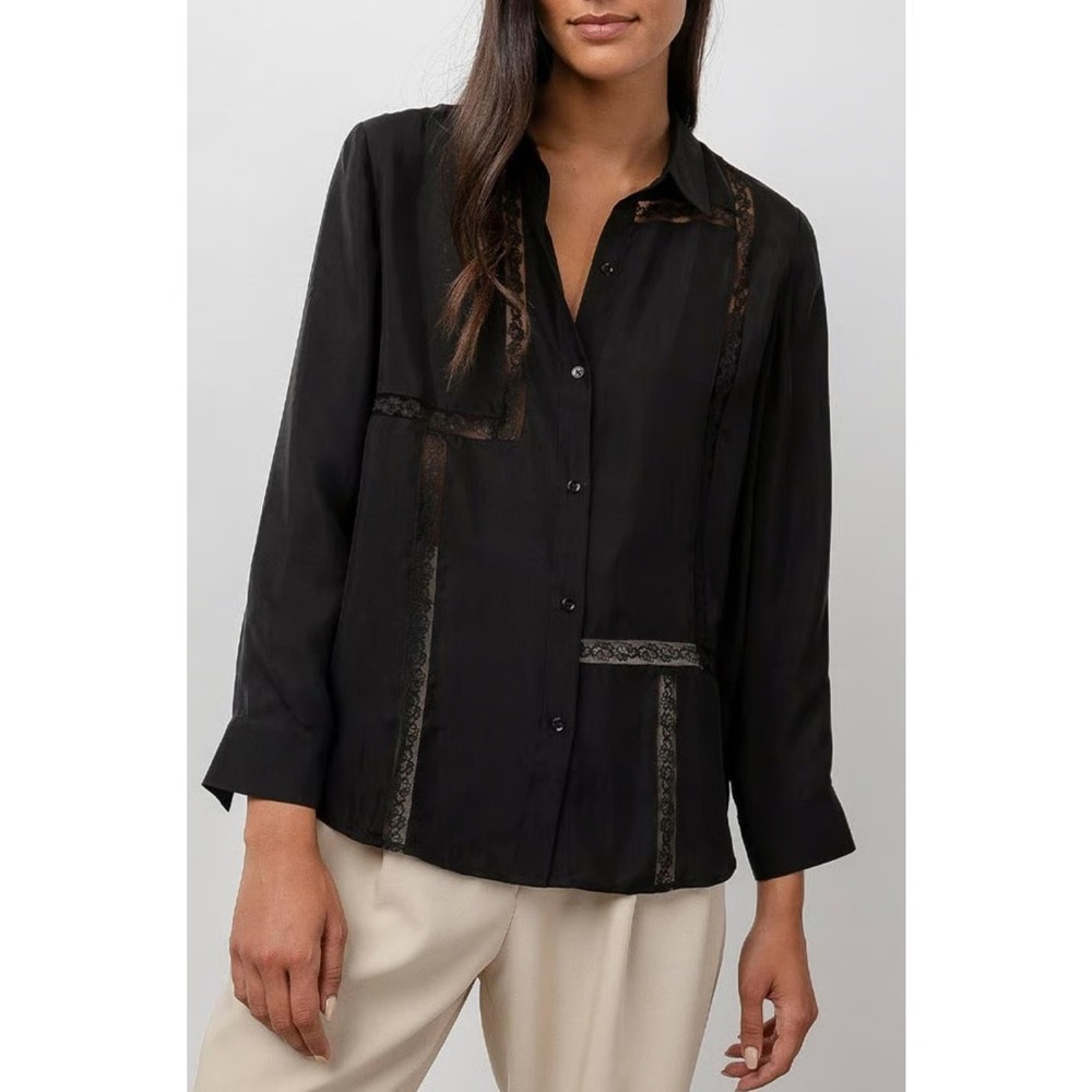 Rails‎ Black Button Down Shirt with Lace Accents size Small